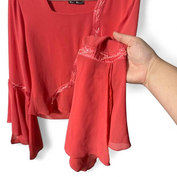 Beaded Long Sleeve Square Cut Neck Boho Top Flowy Fairycore CottageCore - Picture 4 of 7